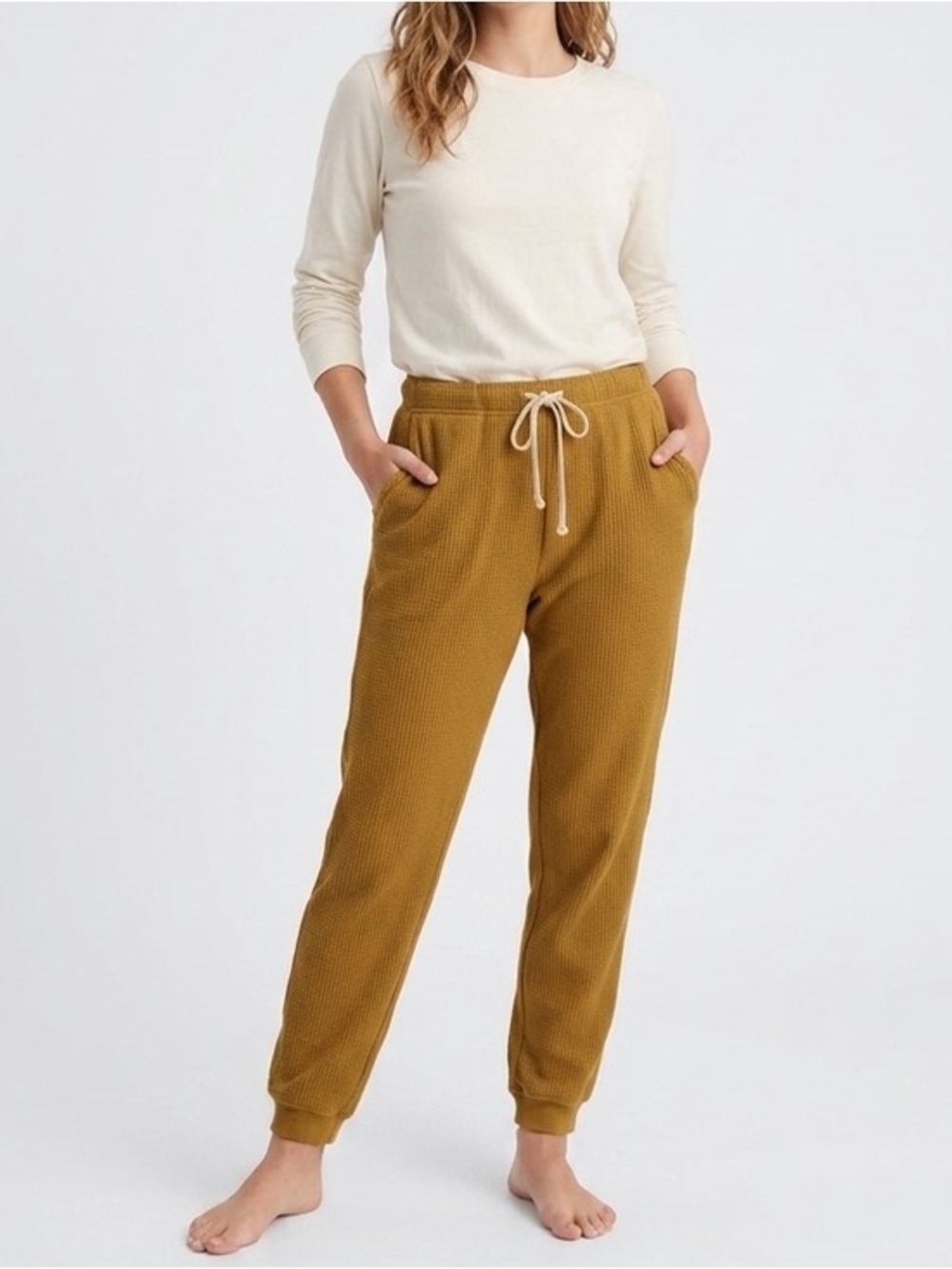 Aerie Highrise Olive Waffle Knit Drawstring Sweatpants Size Large